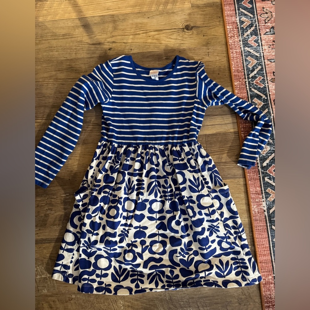 Hanna Andersson Blue and White Striped Floral Dress